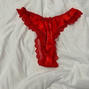 Vintage 80s Classified Red Satin Thong